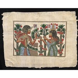 Hand Painted Egyptian Artwork Real Papyrus Parchment Paper Garden Scene 17 X 13